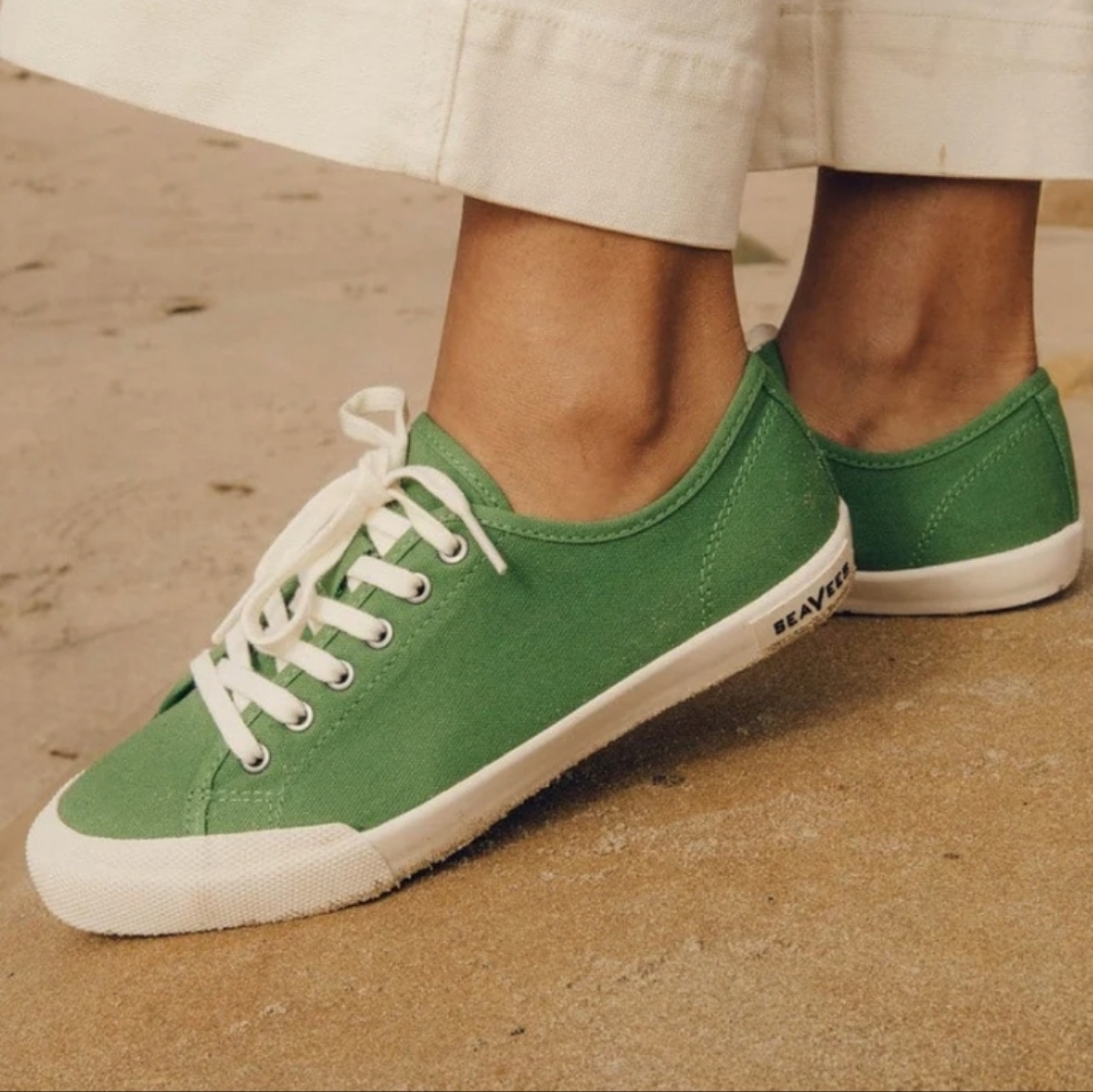 SeaVees Monterey Cactus Green Cotton Canvas Lace-Up Sneakers, Women's 7